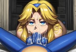 1boy 1girls 2026 ai_generated anthro anthro_on_human bigtub7775 blonde_hair blowjob blue_eyes blue_fur cum_in_mouth cum_on_face excessive_cum fur interspecies maria_robotnik oral penis sega sonic_(series) sonic_the_hedgehog tagme testicles veiny_penis