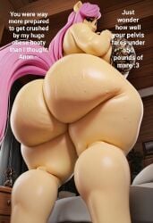 1girls aged_up ai_generated anthro anthro_female ass ass_focus bbw big_ass caption cellulite cellulite_ass daballsman dialogue dumptruck_ass english_dialogue equine fat_ass female female_only fluttershy_(mlp) friendship_is_magic furry furry_female goon_caption hasbro horse horse_girl huge_ass illustrious_(stable_diffusion) large_ass larger_female mature_female my_little_pony nude nude_female older_female presenting_hindquarters showing_off solo solo_female teasing teasing_viewer text wide_hips