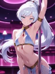 1girls ai_generated dancer dancer_outfit dancing pole rwby solo solo_female stripper stripper_pole tagme weiss_schnee