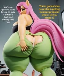 1girls aged_up ai_generated anthro anthro_female ass ass_focus bbw big_ass bimbo bubble_ass bubble_butt cum cum_on_body daballsman dumptruck_ass english_text equine fat_ass female female_only femdom femdom_caption fluttershy_(mlp) friendship_is_magic furry furry_female green_clothing green_legwear hasbro horse horse_girl huge_ass illustrious_(stable_diffusion) large_ass larger_female mature_female my_little_pony older_female presenting_hindquarters showing_off small_penis tattoo teasing teasing_viewer text tight_clothing wide_hips yoga_pants