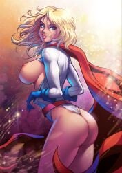 1girls ass big_ass big_breasts blonde_hair breasts dc_comics female female_only nipples power_girl solo tagme_(artist)