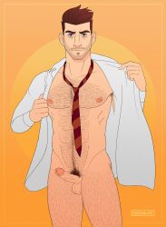 armpit_hair_peek carmen_sandiego_(2019) chase_devineaux circumcised circumcised_penis cock cut dick grevizan hairy hairy_chest hairy_legs looking_at_camera normal_penis normal_size_dick open_shirt penis pubic_hair shirt_only tie undressing undressing_self