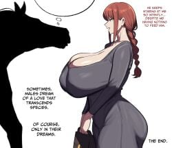 2026 2d 2d_(artwork) absurd_res absurdres bestiality chainsaw_man dialogue english english_dialogue english_text equid equine geulimykun_(skbyunea413) hi_res highres horse light-skinned_female light_skin makima_(chainsaw_man) straight straight_hair text zoophilia
