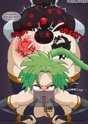 1boy 1girls big_ass big_breasts big_butt big_penis bondage commission dark-skinned_femboy dark-skinned_male dark_skin dragon_ball dragon_ball_z english_text eyeshadow femboy femboy_on_female femboydom harem_outfit king_kirsch_(midnightundying) legendary_super_saiyan lipstick lipstick_mark lipstick_on_penis mario_(series) midnightundying_(artist) oc original_character saiyan saiyan_female saiyan_oc saiyan_tail slave slave_collar super_mario_bros. super_saiyan text thick_thighs transformed