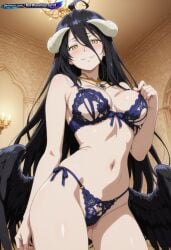 1girl absurd_resolution absurdres adult ai ai-created ai_art ai_generated albedo_(overlord) anime_coloring anime_screenshot anime_style bedroom black_hair black_wings blush bra breasts chandelier choker cleavage cowboy_shot curved_horns demon_girl detailed_background digital_art dynamic_angle dynamic_pose exhibitionism exibitionism exited explicit female garter_straps glossy glossy_body glossy_skin gorgeous hand_on_breast hentai hi_res high_contrast high_quality high_resolution horns in_heat indoors lace_lingerie large_breasts lingerie long_hair looking_at_viewer low_angle necklace nsfw overlord overlord_(maruyama) panties patreon perfect_anatomy pervert_female plump presenting rating_explicit sexy sexy_body sexy_female sexy_pose smile smug soft_shading solo source_anime succubus teasing teasing_viewer voluptuous voluptuous_body voluptuous_female wings yellow_eyes
