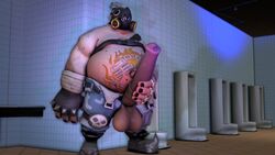 3d animal_genitalia animated ball balls big_balls big_penis boner boots erection fat gloves horsecock human human_with_animal_genitalia human_with_horsecock hyper_penis lavenchie loop male male_only no_sound overwatch pants penis pig_mask roadhog sfm solo source_filmmaker tagme tattoo video