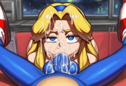 1boy 1girls 2026 ai_generated anthro anthro_on_human bigtub7775 blonde_hair blowjob blue_eyes blue_fur cum_in_mouth cum_on_balls cum_on_hair excessive_cum eyebrows fur interspecies maria_robotnik oral penis sega sonic_(series) sonic_the_hedgehog spread_legs tagme testicles veiny_penis