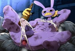 1boy abs ai_generated alley anal_gape anal_juice anger angry anthro anus balls bara barazoku beer beer_bottle big_pecs bottle brick_wall bum dark_nipples dark_purple_nipples dark_sky dirty dirty_body dirty_clothes dirty_clothing dirty_feet dirty_skin drunk erection erection_under_clothes erection_under_clothing erection_under_thong erection_under_underwear filth filthy frown furry furry_male gape gaping gaping_anus garbage holding_beer holding_beer_bottle holding_bottle holding_object homeless homeless_male jax_(tadc) jax_(the_amazing_digital_circus) looking_at_viewer lying_on_back male muscle muscles muscular muscular_anthro muscular_male musk musk_clouds my_mom_is_kinda_homeless night night_sky nipple_slip nipples novelai pecs penis pointless_clothing precum precum_drip precum_through_clothing precum_through_underwear purple_body purple_nipples purple_skin rabbit rabbit_boy rabbit_ears rabbit_humanoid rectum scowl shirt_lift shirt_up solo spread_legs stable_diffusion sweat sweating sweaty sweaty_body sweaty_clothes sweaty_feet tadc tank_top testicles the_amazing_digital_circus thong trash trash_bag white_tank_top white_thong yellow_eyes yellow_gloves yellow_teeth