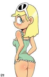 1girls anonymouse ass blonde_hair blue_eyes blush dress dress_lift female female_only leni_loud looking_back no_panties no_underwear sideboob solo straight_hair the_loud_house thighs