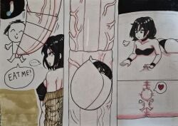 big_belly blue_archive hyper_belly hyper_penis laying_on_belly meat_wall_(body_type) misaki_(blue_archive) sensei_(blue_archive) thegreatday_(artist) vore vore_belly