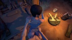 1boy 1girls 3d anna_miller_(metro) ass balls big_ass brown_hair cigarette erection female from_behind kaegantonovich male metro_(series) penetration penis sex smoking tagme video
