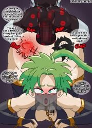 1boy 1girls big_ass big_breasts big_butt big_penis bondage commission dark-skinned_femboy dark-skinned_male dark_skin dragon_ball dragon_ball_z english_text eyeshadow femboy femboy_on_female femboydom harem_outfit king_kirsch_(midnightundying) legendary_super_saiyan lipstick lipstick_mark lipstick_on_penis mario_(series) midnightundying_(artist) oc original_character saiyan saiyan_female saiyan_oc saiyan_tail slave slave_collar super_mario_bros. super_saiyan text thick_thighs transformed