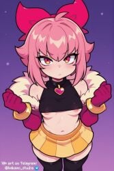 2d brawl_stars cute cute_face femele melodie_(brawl_stars) pink_hair short_hair skirt topless