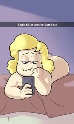 2d 2d_(artwork) 2d_artwork bed blonde_hair brush_pen_ten cartoon_network covers female indoor light-skinned_female light_skin looking_at_phone lying nude phone sadie_miller solo steven_universe sunlight sunlight_rays sunlight_through_window