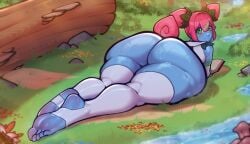 1girls airi_(dliwarr) ass ass_focus big_ass blue_body blue_skin dliwarr female female_focus female_only lying lying_on_stomach on_stomach original solo
