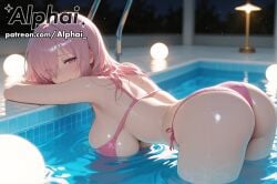 1girl 2025 2026 4k absurd_res absurdres ai ai-created ai-generated ai_art ai_assisted ai_generated alphai ass ass_focus ass_up back_view bending_foward big_breasts bikini blushing bra breasts cinematic_lighting close-up colorful_background depth_of_field detailed_hair detailed_skin detailled_background dramatic_shadows eyelashes eyeliner fate/grand_order fate_(series) female_face female_only hair_over_one_eye high_quality high_resolution highres in_pool in_water long_hair looking_at_viewer mash_kyrielight mini_bikini naughty_face night_time panties particles patreon patreon_link patreon_url patreon_username pink_bra pink_hair pink_panties pink_underwear pool_background purple_eyes raised_eyebrows red_hair seductive_eyes solo underwear volumetric_lighting watermark
