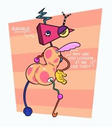 2d 2d_(artwork) 2d_artwork big_butt brush_pen_ten butt dialogue female gooseworx multicolored_body multicolored_skin offscreen_character offscreen_female solo the_amazing_digital_circus zooble zooble_(the_amazing_digital_circus)