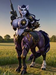 ai_generated ametraxus centaur horse huge_breasts mare overwatch overwatch_2 purple_skin widowmaker