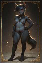1girls ai_generated anthro_female black_hair canid dog_girl female generation_3_pokemon gray_fur hyena_girl mightyena monotone_fur original_character pokemon pokemon_(species) scorpianpp self_upload short_hair stable_diffusion tiptoe_(scorpianpp) yellow_eyes