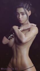 1girls 3d big_breasts black_hair breasts dark-skinned_female dark_skin female female_only forspoken frey_holland large_breasts mozzarella3d topless