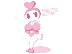 1girls bomberman boobs_bigger_than_head breasts breasts_bigger_than_head breasts_focus clothing female female_focus female_only nipple_bulge nipples nipples_visible_through_clothing pink_bomber solo solo_female super_bomberman_r tagme talking_to_viewer thick_thighs tits
