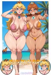 ai ai_generated beach bikini horse hungward posing princess_daisy princess_peach super_mario_bros.