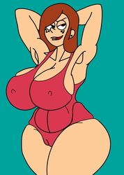 1girls aged_up alternate_version_available armpits arms_behind_head big_breasts black_eyes breasts_bigger_than_head brown_hair busty caglioro3666 cleavage curvy deep_armpits disney disney_channel disney_xd ear_piercing earrings erect_nipple erect_nipples female female_only freckles front_view gravity_falls hourglass_figure human innie_pussy long_hair looking_at_viewer nipple_bulge older one-piece_swimsuit open_mouth piercing pose posing simple_background solo standing straight_hair swimsuit tan tan_skin tanline tanlines teenage thick_thighs voluptuous wendy_corduroy white_female wide_hips