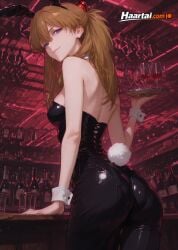 1girl 1girls ai_generated asuka_langley_sohryu blue_eyes blush blushing brown_hair bunny_ears bunnysuit female haart_ai long_hair medium_breasts neon_genesis_evangelion skinny slim_waist tagme waitress