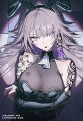 1girl ai_generated animal_ears anime_style bbc_addict black_bustier black_gloves black_lingerie blacked_queen blacked_wrld blush body_writing breeding breeding_cow bunny_ears curvy drool explicit exposed_breasts heart_tattoo heavy_makeup heterochromia highres huge_ass huge_breasts large_breasts long_hair mind_break nipples open_mouth puffy_nipples purple_eyes queen_of_spades saliva shiny_clothes solo spade_tattoo standing submissive_female sweat sweatdrops tattoo thick_thighs tongue_out voluptuous white_hair wide_hips