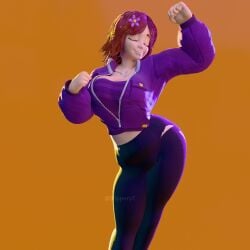 animated big_ass big_breasts blue_eyes brown_hair cleavage dancing jacket jenny_belle_(slipperyt) jiggle_physics jiggling_ass jiggling_breasts no_sound slipperyt smile tagme thumbs_up video