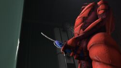 3d alien animal_genitalia blue_penis cum cum_on_hand cum_on_penis cum_on_wall erection genital_slit kracker male mass_effect masturbation nude orgasm penis shower slit solo source_filmmaker turian video_games