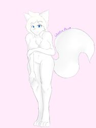 4_toes 5_fingers anthro bedroom_eyes big_breasts biped breasts canine digitigrade eyebrows female fur hair half-closed_eyes humanoid_hands humanoid_pussy long_hair looking_at_viewer mammal navel nude pussy seductive signature simple_background solo standing tina_hart toes what_the_hart_wants white_fur white_hair wolf wolfie-pawz