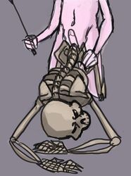 ambiguous_gender ass_up bent_over bone cosmicnaut digital_media_(artwork) duo erection genitals humanoid male male/ambiguous not_furry penis riding_crop simple_background skeleton sketch skull solo_focus voidirium whip