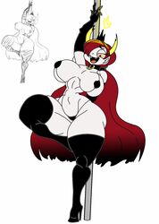 1girls arms_up bare_shoulders ber00 big_breasts boots busty caglioro3666 choker curvy disney disney_channel disney_xd eyelashes female female_only flame front_view hair_over_one_eye half-closed_eyes hekapoo high_heel_boots high_heels horns hourglass_figure humanoid leg_lift leg_up long_hair looking_at_viewer open_mouth pointy_ears pole pole_dancing red_hair simple_background sketch solo standing star_vs_the_forces_of_evil stripper stripper_pole thong very_long_hair voluptuous wardrobe_malfunction white_background white_skin wide_hips yellow_sclera