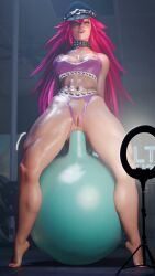 1girls 3d anal anal_sex bouncing_breasts dom3d exercise_ball exercise_ball_dildo female final_fight gym masturbation no_sound poison_(final_fight) solo_female street_fighter tagme video