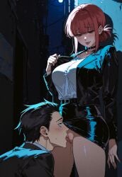 1girls absurd_res black_hair cunnilingus dominant_female embarrassed_female female female_focus hourglass_figured_female licking_pussy oral pleasure_face red_eyes red_hair romantic romantic_couple sasaki super_no_ura_de_yani_suu_futari tagme tayama_(super_no_ura_de_yani_suu_futari) thick_legs thick_thighs wide_hips