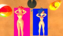 beach beach_ball beach_towel beach_umbrella diamonddog246 female female_only hands_behind_head nude nude_female public_nudity relaxing rubber_duck saiko_bichitaru_(smg4) smg4 tari_(smg4)