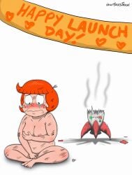 breasts chubby covering crying destroyed_clothing embarrassed hashmakestrash nina_(hashmakestrash) nude