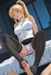 1boy 1girls ai_generated bible_black blonde_hair ponytail saeki_kaori tagme