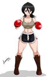 1girls bleach bleach:_the_thousand-year_blood_war boxing boxing_gloves clothed kuchiki_rukia muscular_female red_gloves short_hair shortstack