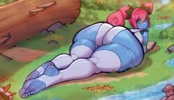 1girls airi_(dliwarr) ass ass_focus big_ass blue_body blue_skin dliwarr female female_focus female_only lying lying_on_stomach on_stomach original solo