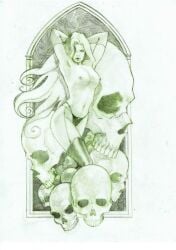 1girls 2015 breasts dynamite_comics female female_only lady_death lucastrati nipples solo topless traditional_media_(artwork)