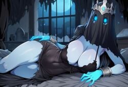 1girls ai_generated blue_eyes blue_skin bracelets bracers breasts clothed clothes clothing crown female ghost ghost_girl glowing_blue_eyes glowing_eyes glowing_hands horror horror_(theme) jewelry large_breasts lingerie metal monster_girl negligee nightgown original original_character paigen ripped_clothing sheets silver_jewelry skin_tight skin_tight_outfit torn_clothing undead underwear white_skin