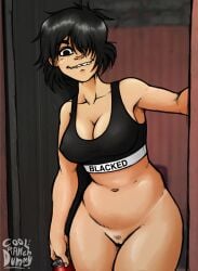1girls ai_assisted ai_generated asian asian_female biting_lip black_hair blacked blacked_clothing bottomless bottomless_female breasts cleavage coolranchdummy cowboy_shot crop_top doorframe edit facing_viewer female female_focus female_only gorillaz grok hair_over_one_eye human large_breasts legs_together looking_at_viewer medium_breasts navel noodle_(gorillaz) pale_skin panties pubic_hair pussy solo sparse_pubic_hair standing thick_thighs uncensored