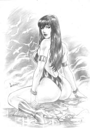 1girls ass big_ass dynamite_comics female female_only leandro_oliveira solo traditional_media_(artwork) vampirella vampirella_(series)