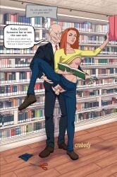 1boy1girl 2026 atom_eve balls ballsack blue_eyes boobs boobs_out book books bookshelf boots breasts breasts_out cecil_stedman closed_mouth clothed clothed_sex clothing cock controller dick english english_text erect_penis erection female holding holding_leg holding_object invincible invincible_(comics) invincible_(tv_series) jeans light-skinned_female light-skinned_male light_skin long_hair male male/female mind_control nipples office_clothing one_leg_up open_eyes open_mouth pants penis penis_in_pussy pussy_lips red_hair red_tie samantha_eve_wilkins scar scissors sex shirt shirt_lift shoes standing standing_on_one_leg standing_sex teeth teeth_showing teeth_visible text text_bubble tie vagina vaginal_penetration vaginal_sex white_hair white_shirt yellow_shirt