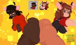 2girls ass ass_bigger_than_body ass_bigger_than_head battle big_ass black_ass butt charlie_(cjr_cartoons) dakkodanth fanart gwen_martin mouse mouse_girl pixel_(artwork) pixel_art sandwich_position smash