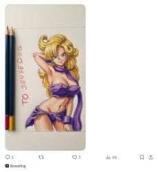 ai_assisted anime anime_style ayla_(chrono_trigger) blonde_female chrono_trigger commission commission_art gaming large_breasts patreon sexy traditional_art