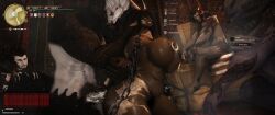 au_ra belly_bulge big_breasts bound breasts_bigger_than_head captured chains chat_log clenched_teeth cum debuff defeat_rape defeated domination female final_fantasy final_fantasy_xiv forced from_behind gameplay_mechanics gpose_(ffxiv) grabbing head_grab implied_impregnation nipple_piercing nude pubic_hair rape restrained sex_slave size_difference slave status_effect strong_thrust surrounded tagme