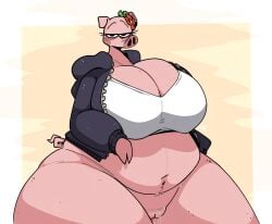 animal_crossing anthro big_belly bottomless breasts fat female gala_(animal_crossing) huge_breasts leoafterhours nintendo pig pussy pussy_juice thick_thighs video_games wide_hips